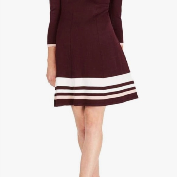 Jessica Howard Women's Long Sleeve Sweater Knit Dress in Color Wine Size Medium - Picture 2 of 10